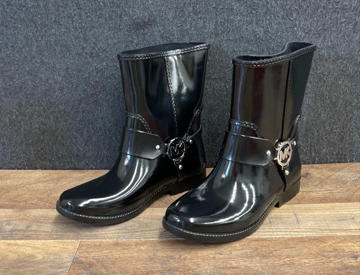 Michael Kors Black Rubber Fulton Harness Rain Boots Women's Size 6
