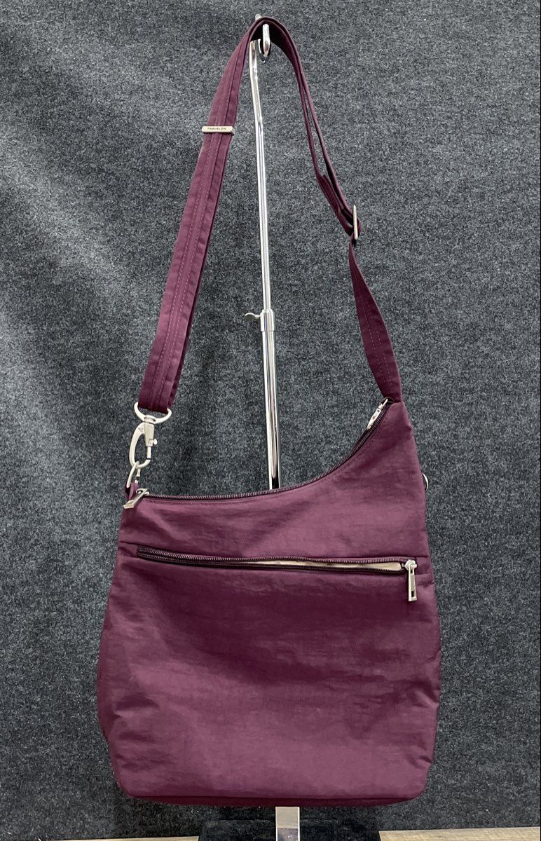 Travelon Purple Fabric Crossbody Bag Travel Shoulder Purse Silver Hardware