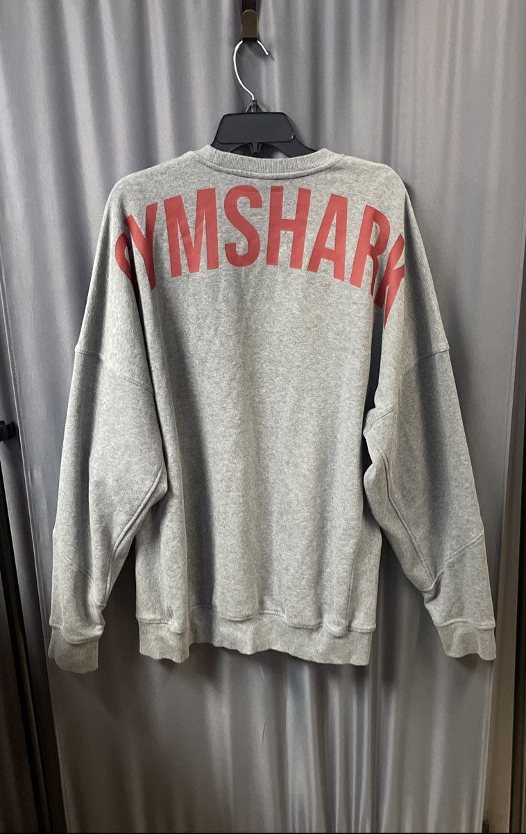 Gymshark Men's Gray Crew Neck Sweatshirt Red Logo Back Graphic Sz XXXL