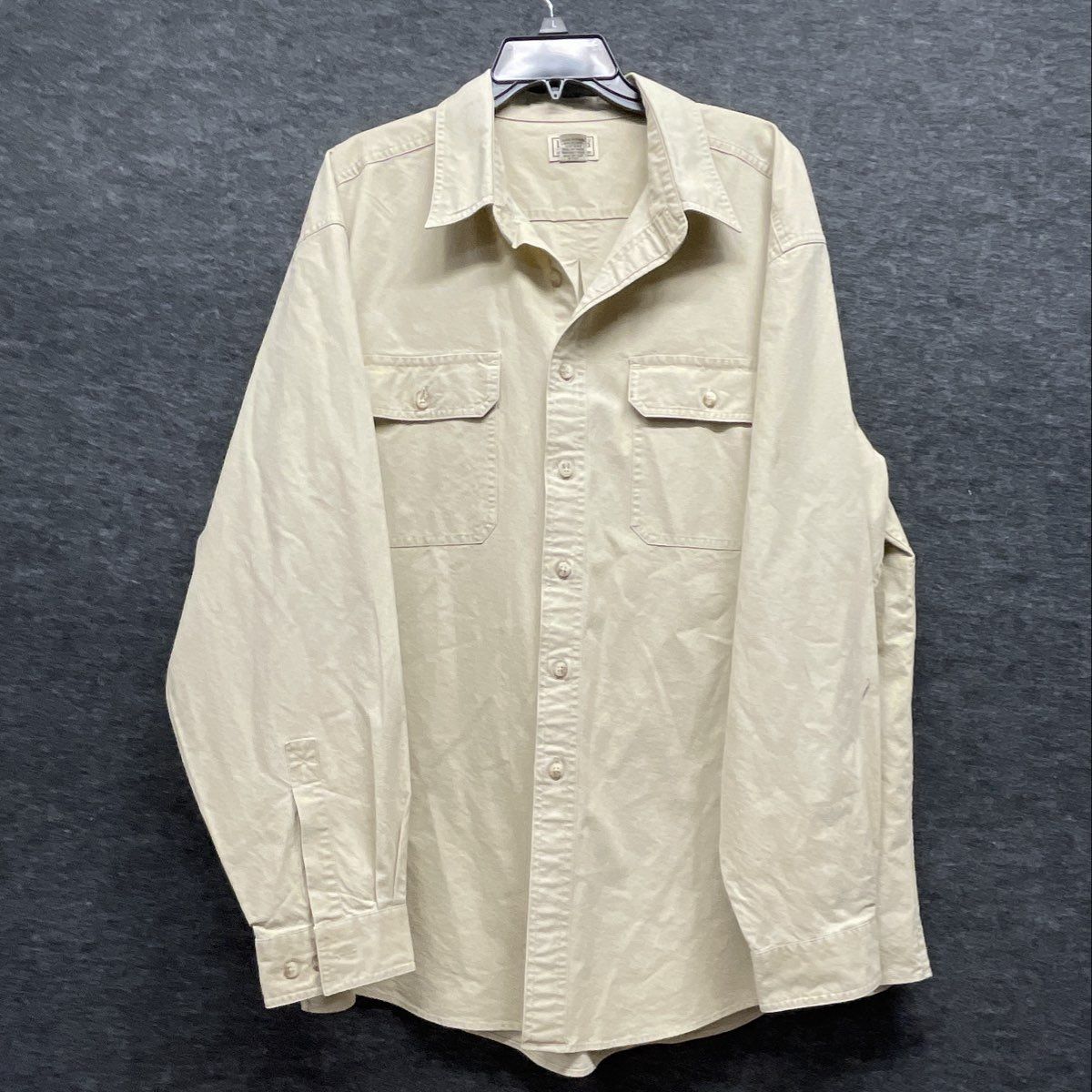 Vintage 90s L.L. Bean Cotton Canvas Field Shirt Khaki Button Up Sz XL