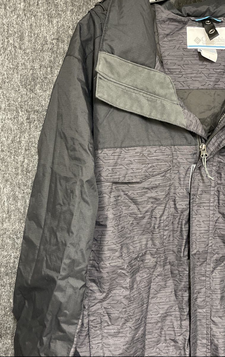 Columbia Men's Interchange Jacket Black Grey Geometric Pattern Hooded Sz L