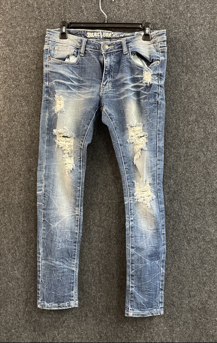 Machine Nouvelle Mode Men's Blue Distressed Ripped Jeans Sz 31