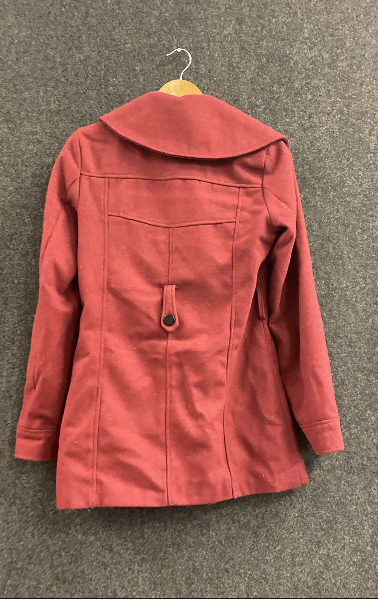 York Collection Women's Red Wool Blend Wide Collar Button Front Jacket Sz S