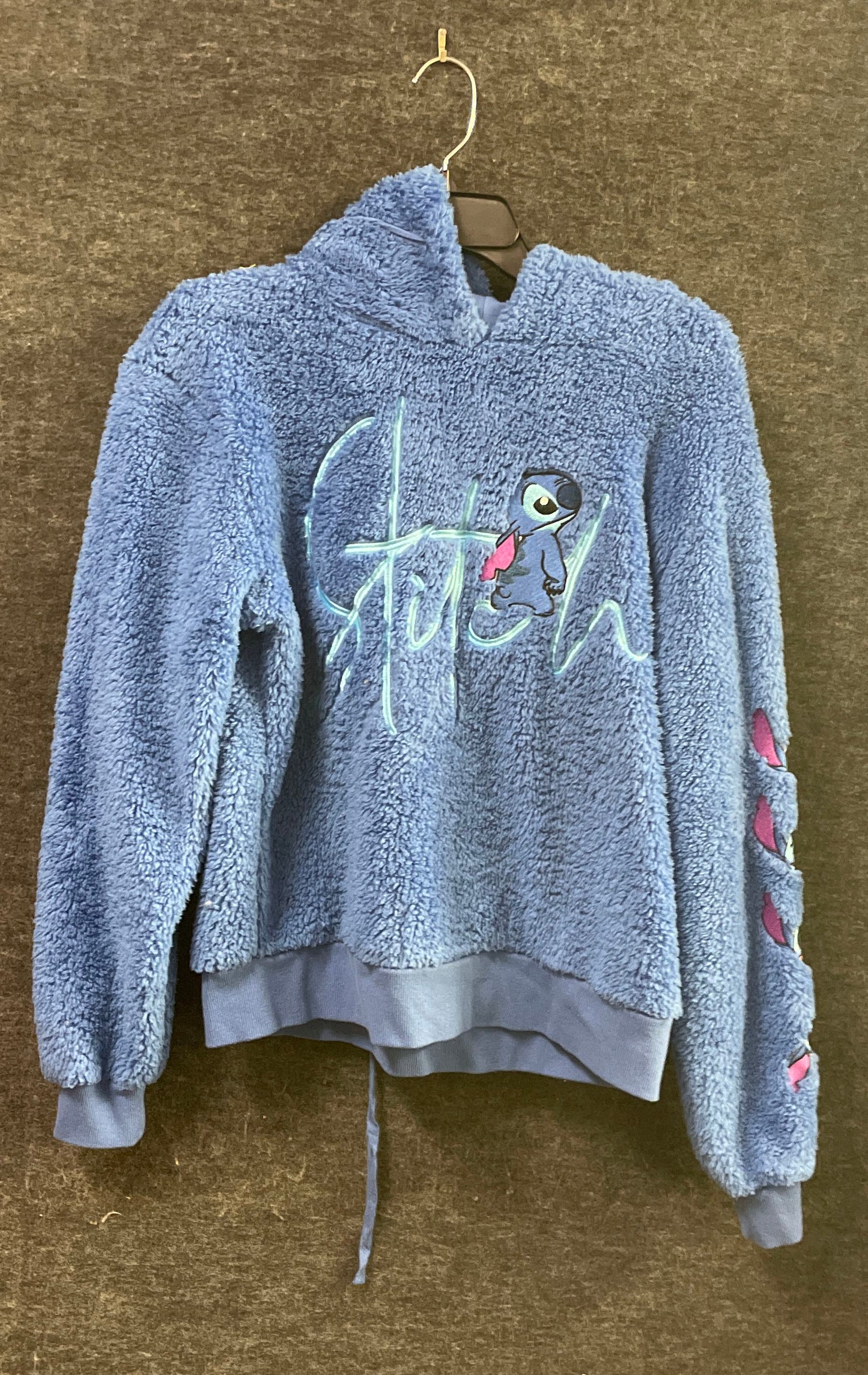 Disney Women's Lilo & Stitch Blue Sherpa Fleece Embroidered Hoodie Size M