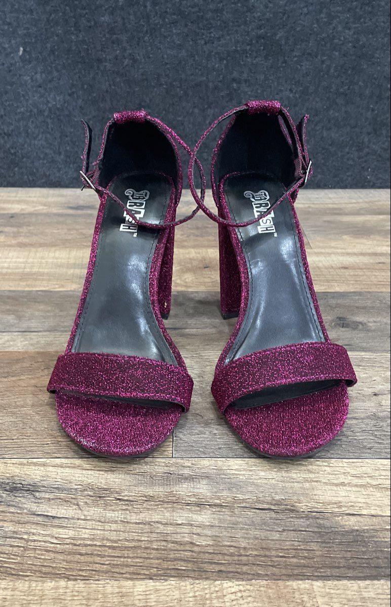 Brash Purple Glitter Platform Block Heel Ankle Strap Sandals Women's Size 8