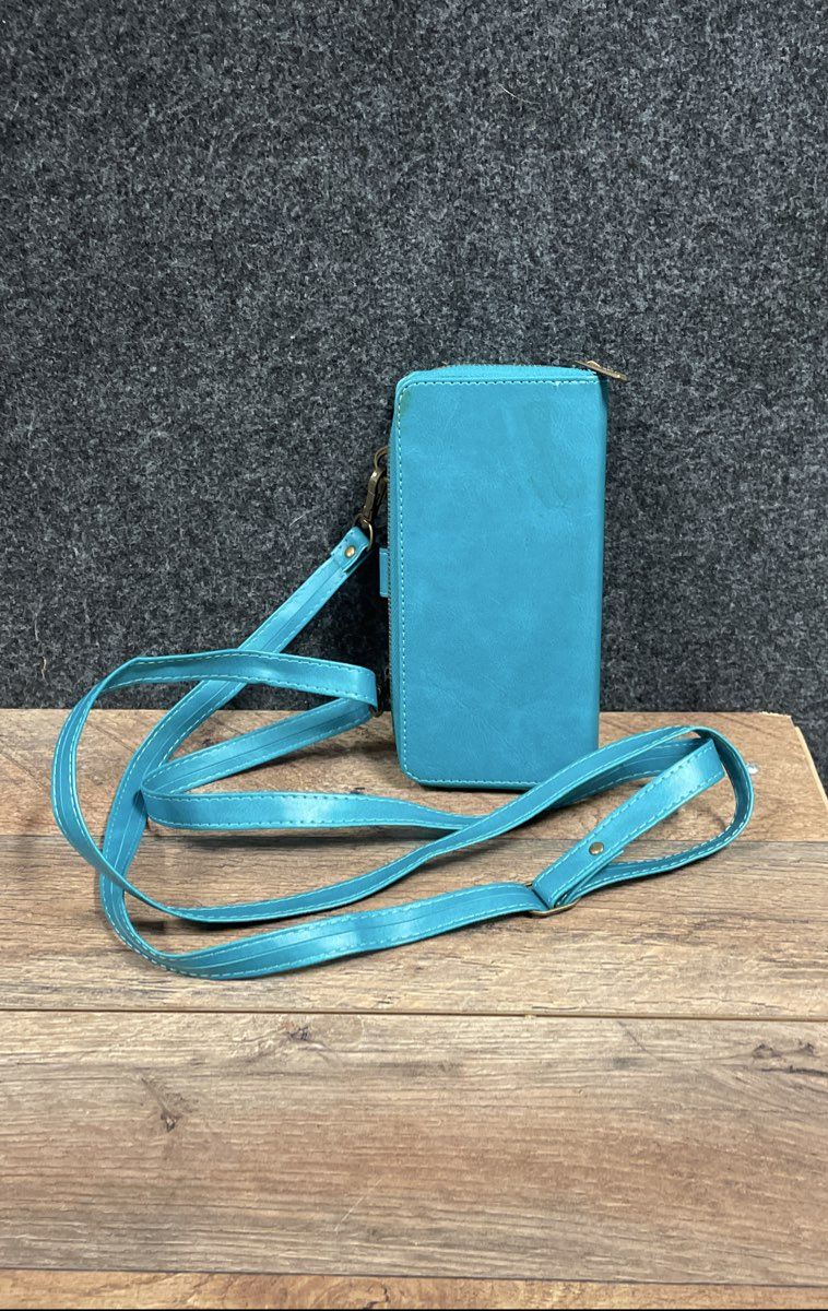 Megshi Crossbody Wallet Phone Case Teal Blue Vegan Leather Travel Organizer