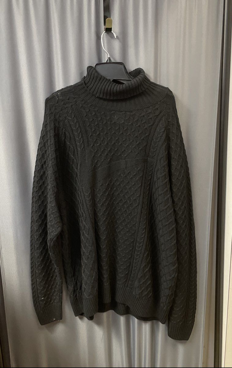 Nike Black Cable Knit Wool Blend Turtleneck Sweater XXL Swoosh