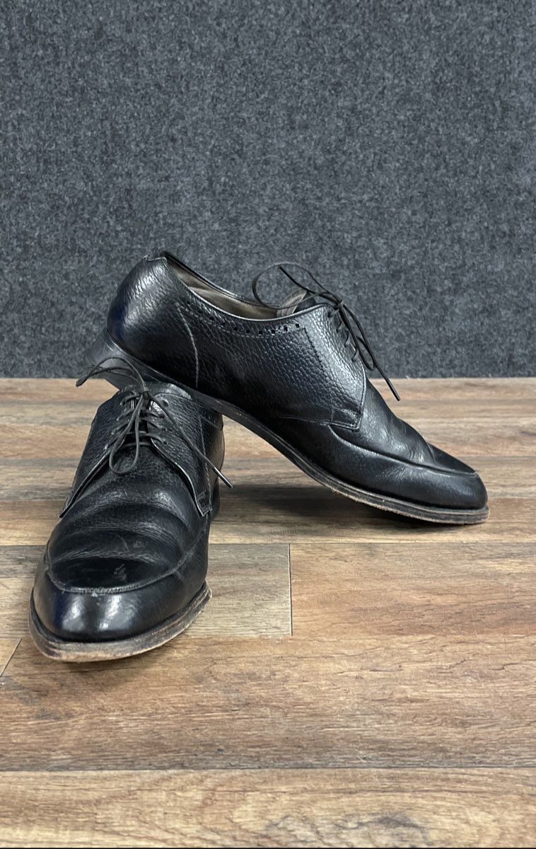Vintage 1960s Roblee Black Pebble Grain Split Toe Derby Dress Shoes Size 8 D