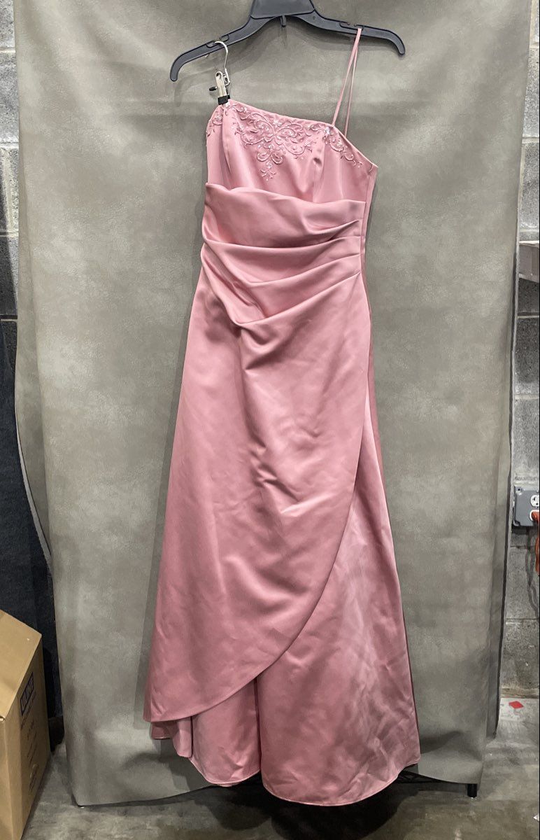 David's Bridal Women's Pink One Shoulder Beaded Ruched Evening Gown Dress