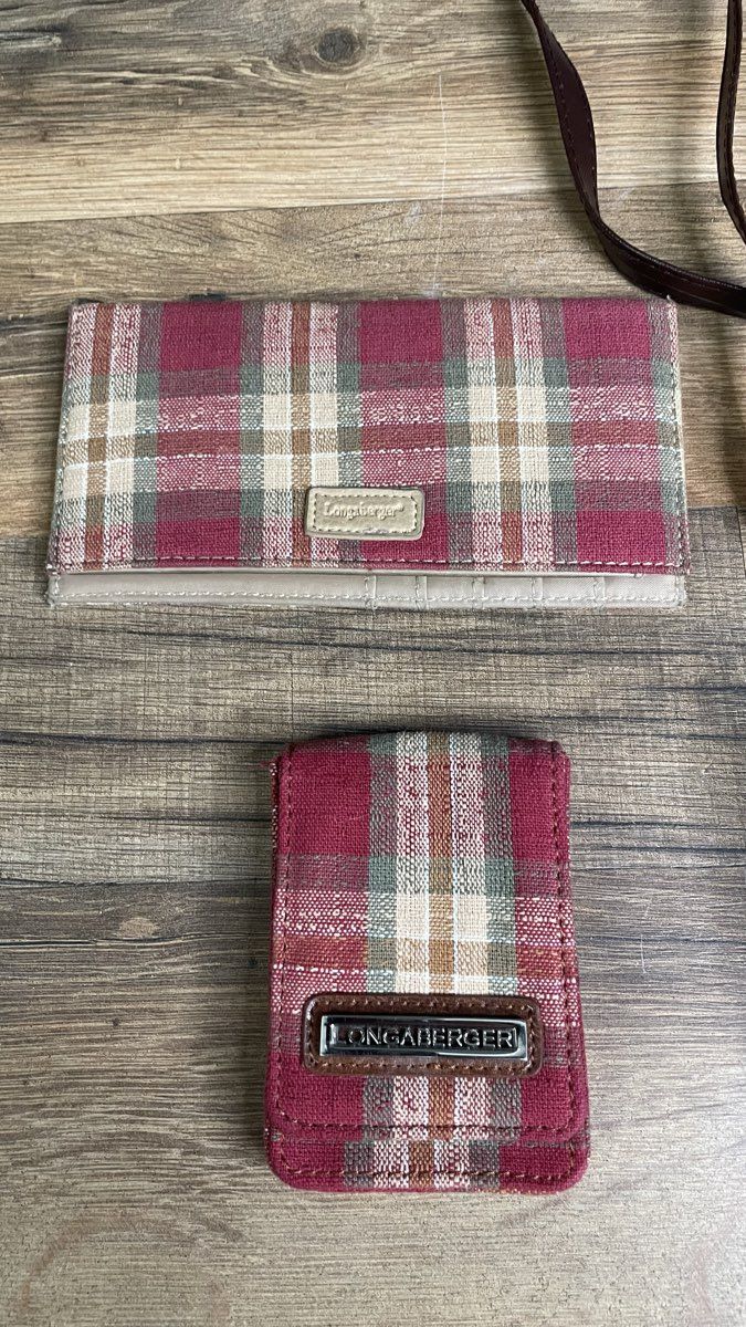 Longaberger Homestead Red Plaid Crossbody Purse Wallet Card Holder Lot of 3