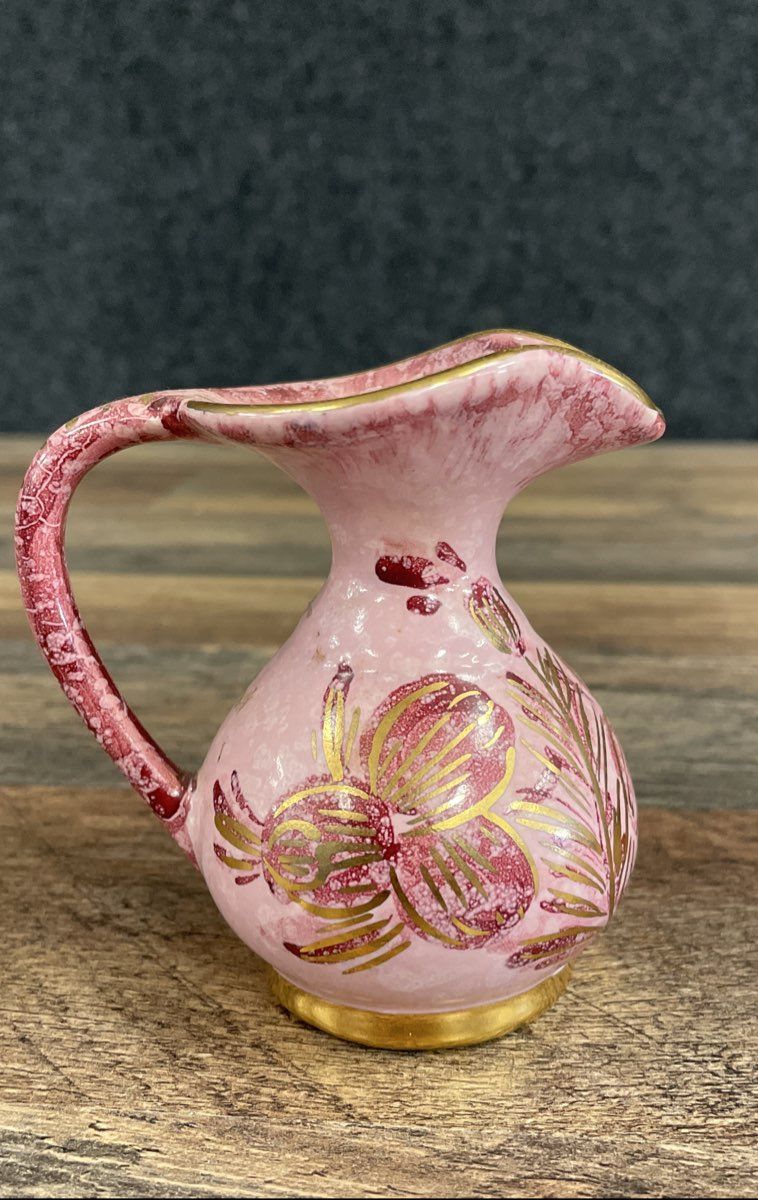 Vintage Rose Capri Hand Painted Mini Pitcher Ewer Made in Holland Pink Gold Gilt