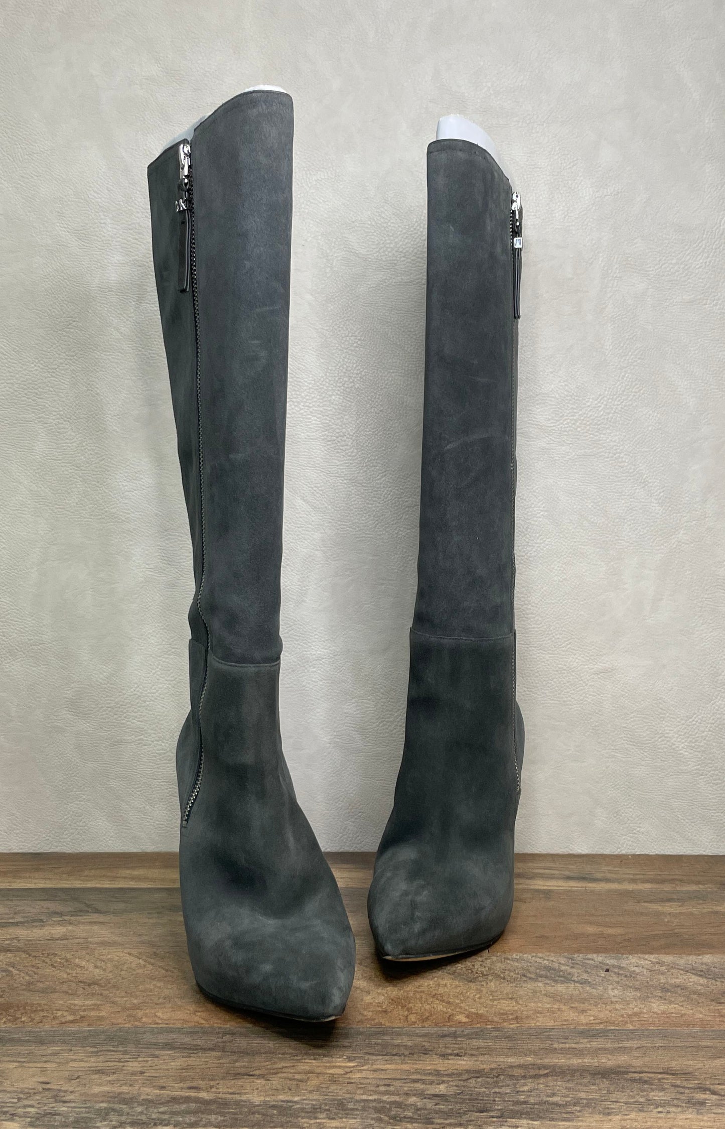 Michael Kors Dark Grey Suede Pointed Toe Stiletto Knee High Boots Size 8M