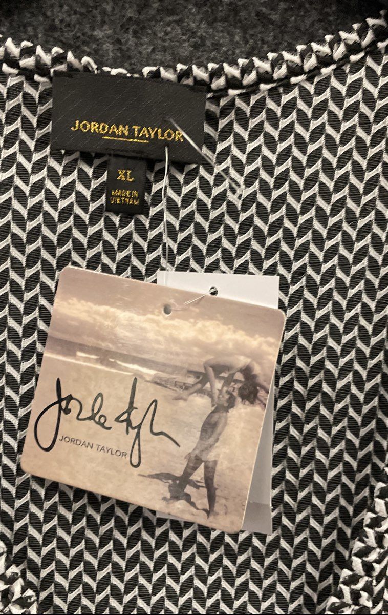 Jordan Taylor Women's Black White Chevron Mesh Tunic Dress V-Neck NWT Sz XL