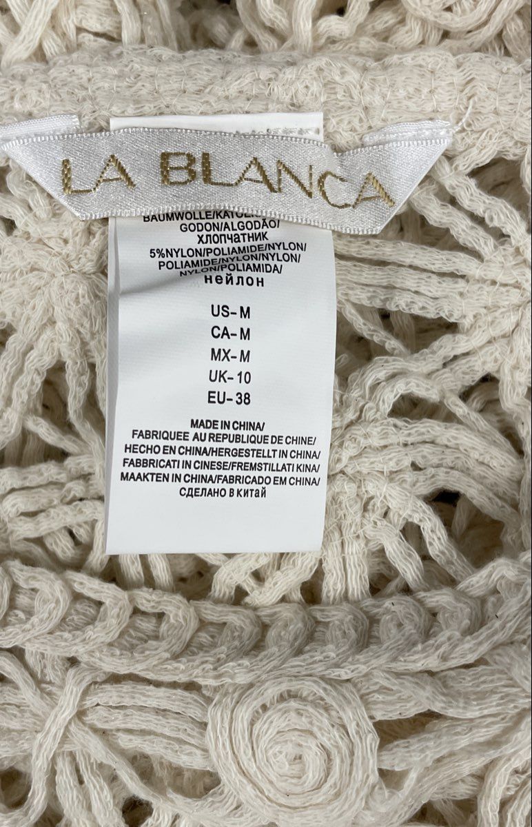 La Blanca Women's Ivory Open Knit Crochet Beach Cover Up Shirt Sz M