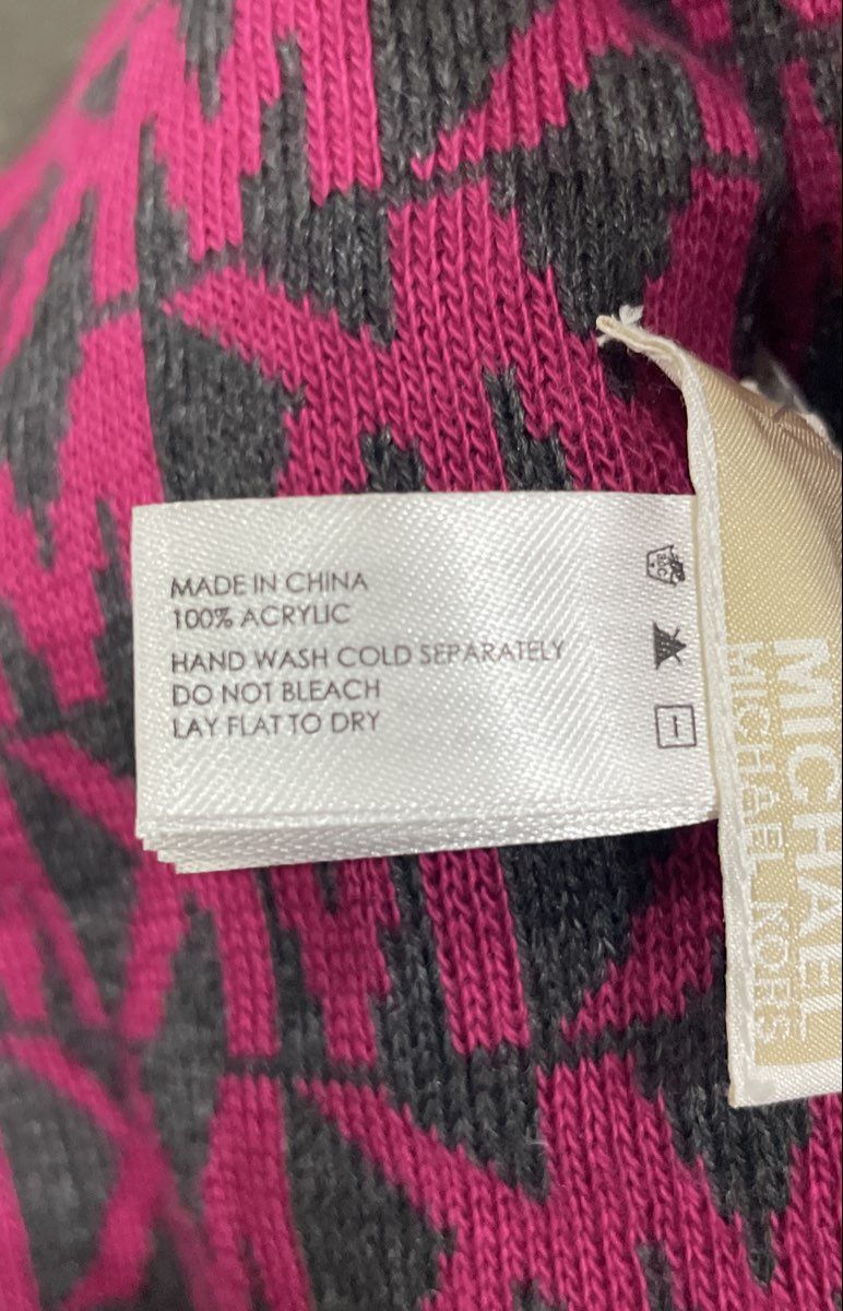 Michael Kors Women's Scarf Pink Gray MK Logo Monogram Knit Muffler Winter NWT