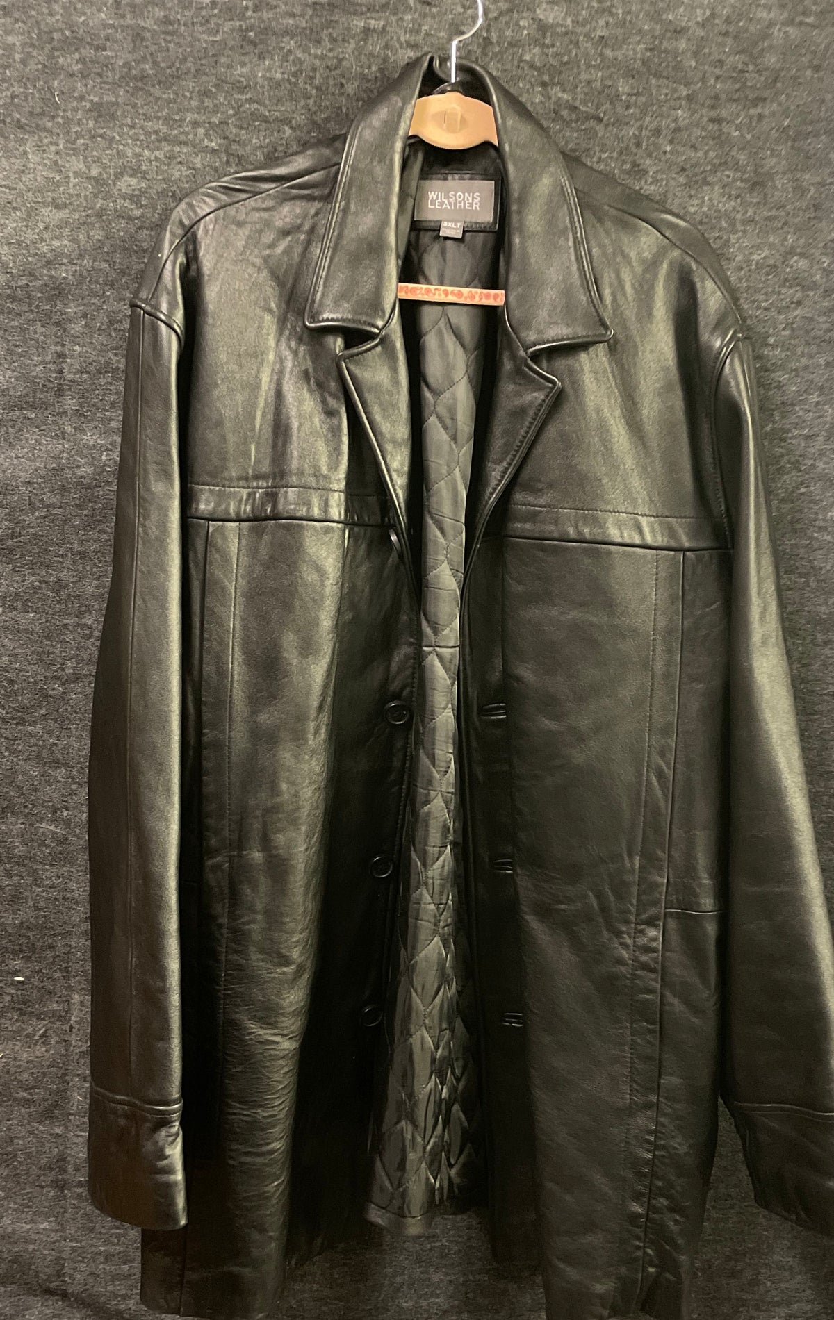 Wilsons Leather Men's Black Quilted Lined Button Car Coat Jacket Sz 3XLT
