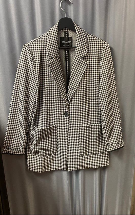 Sanctuary Women's Black White Houndstooth One Button Blazer Patch Pockets Sz S