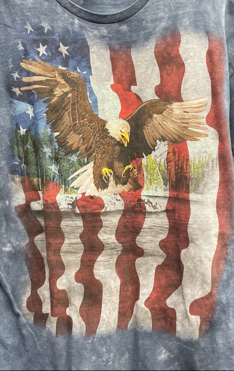 Vintage Y2K Bald Eagle American Flag Tie Dye T-Shirt Patriotic Double Stitch Sz