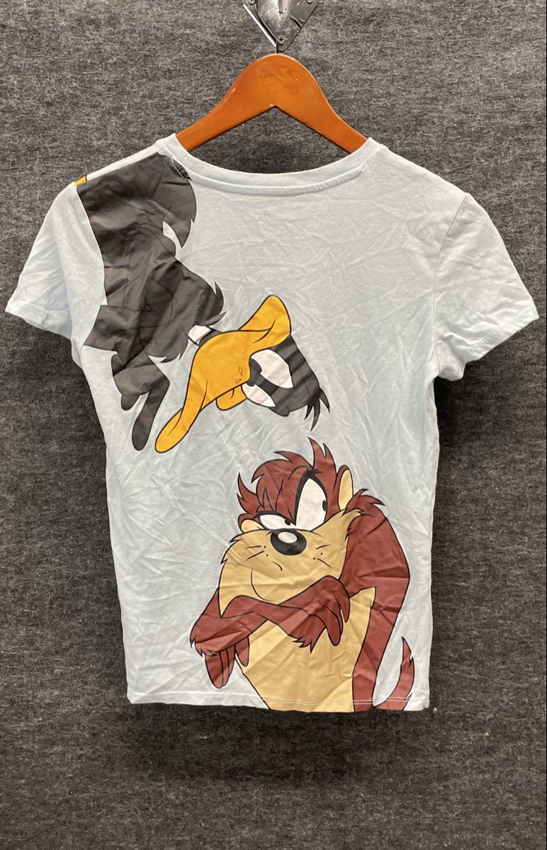 Looney Tunes Light Blue T-Shirt Bugs Bunny Tweety Daffy Taz Graphic Sz XS