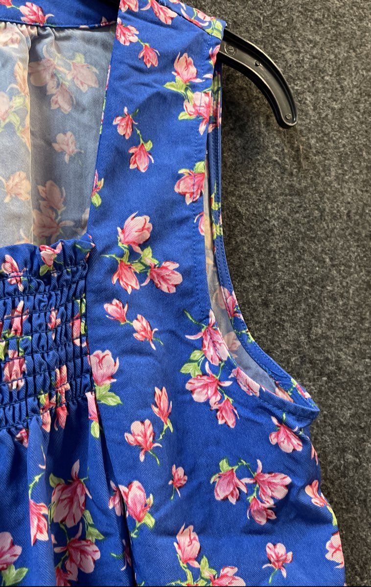 Draper James Women's Sleeveless Squareneck Top Blue Floral Smocked Sz S NWT
