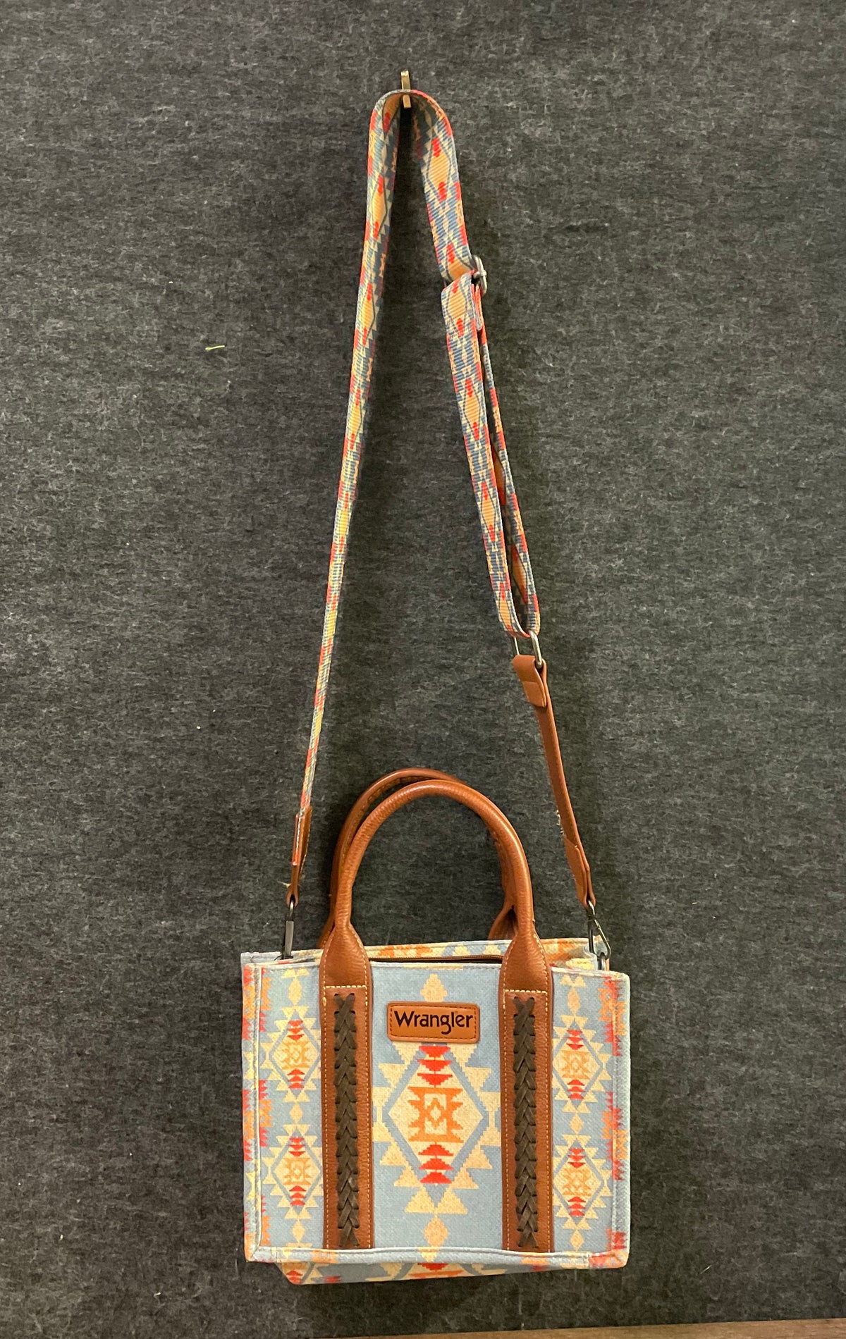 Wrangler Blue Southwestern Tribal Woven Canvas Tote Handbag Crossbody Bag