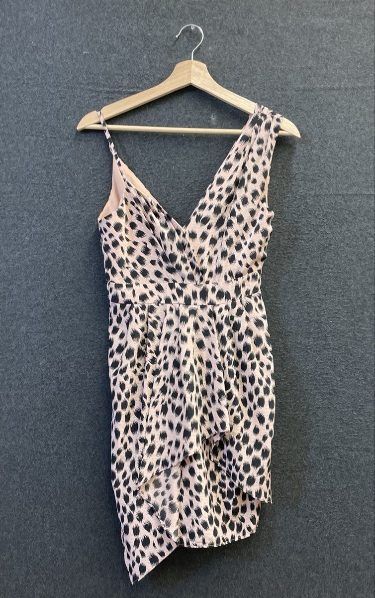 BCBGeneration Women's Pink Black Metallic Animal Print Wrap Dress Sz 0