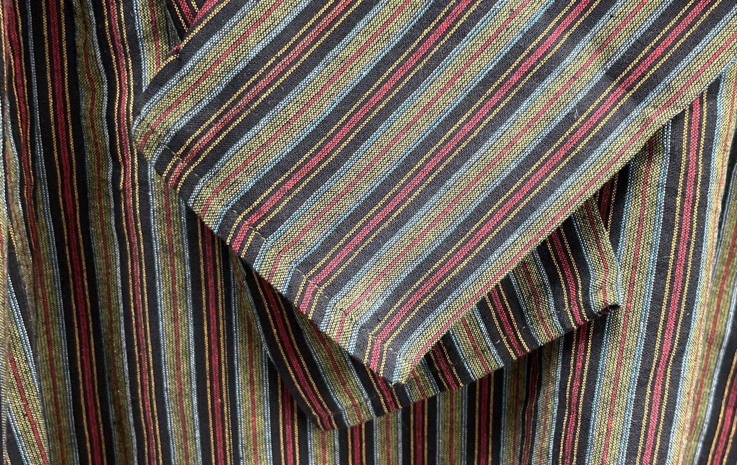 EZ Hippie Men's Multicolor Striped Cotton Kurta Henley Tunic Made in Nepal XXL