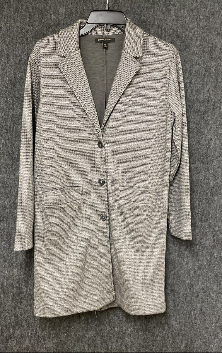Banana Republic Women's Gray Marled Knit Longline Blazer Jacket Sz XS