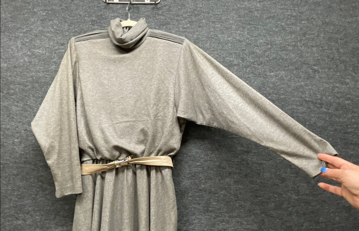 Vintage 80s Positive Attitude Roll Neck Pleated Shoulder Maxi Dress Sz 9/10