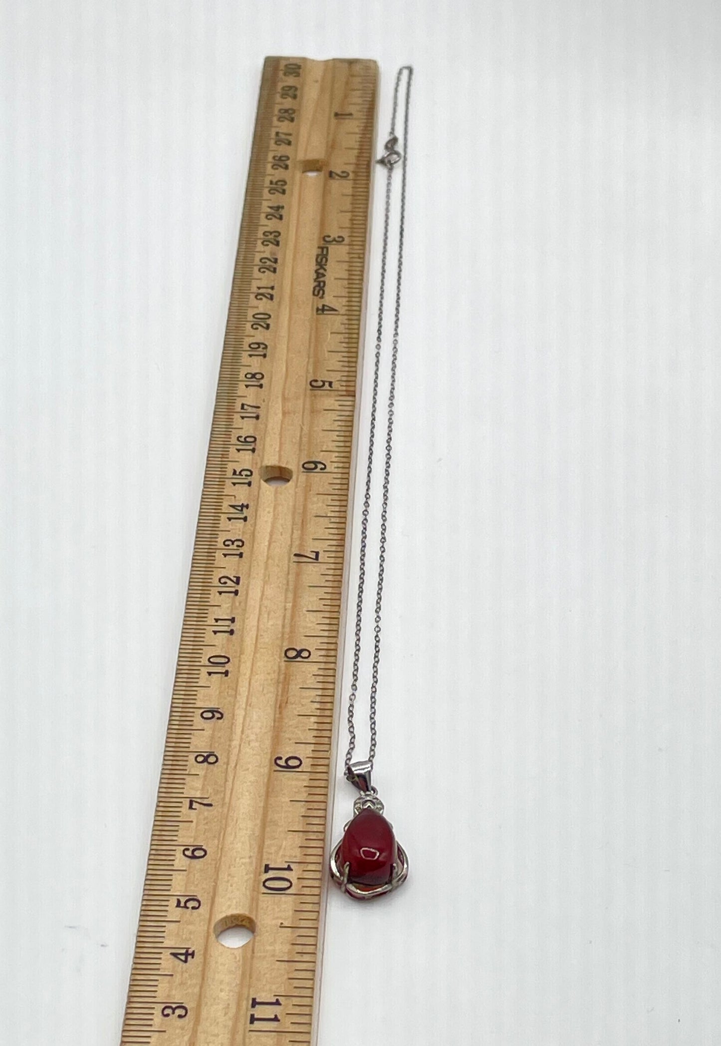 925 Sterling Silver Teardrop Amber W/ CZ Accents Pendant Necklace 2.1g