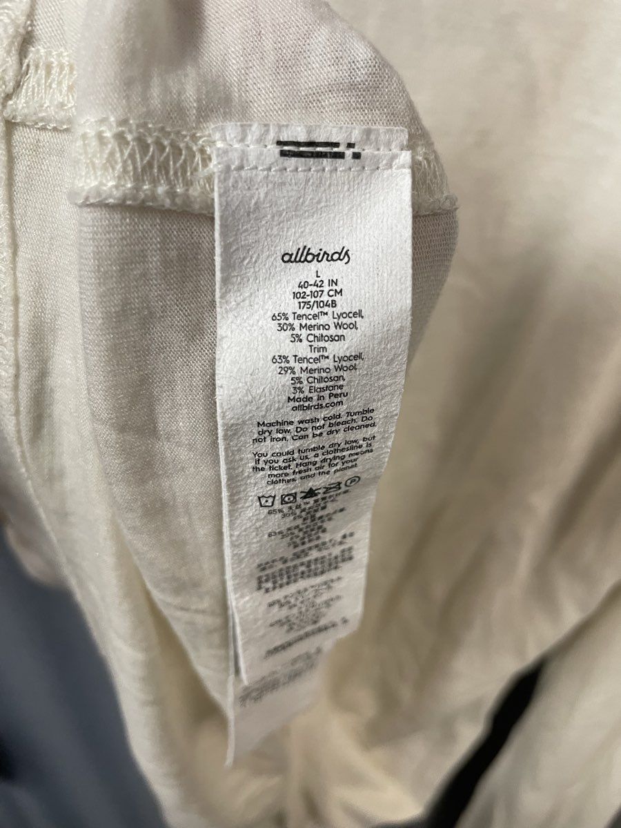 Allbirds Men's Trino Long Sleeve Tee White Lyocell Merino Wool Blend Size L