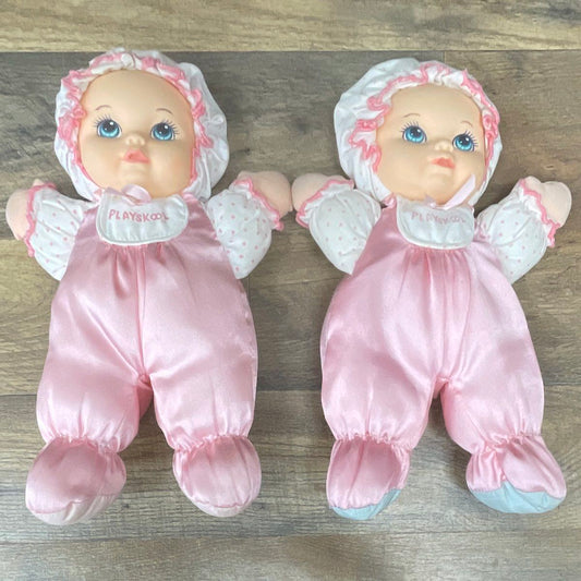 Vintage 1986 Playskool My Very Soft Baby Dolls Lot of 2 Pink Hasbro