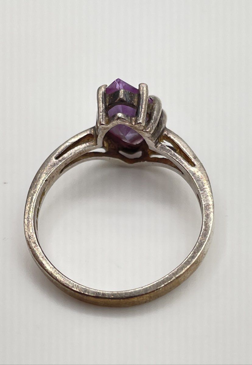 925 Sterling Silver Marquise-Cut Lavender CZ Split-Shank Crossover Band Ring 4g