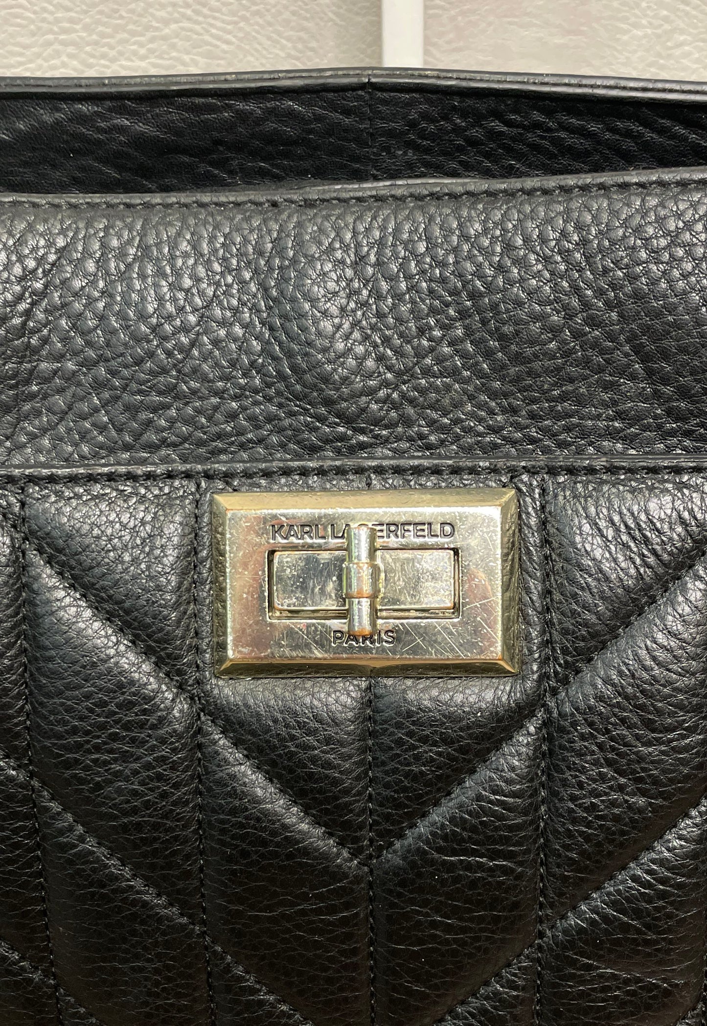 Karl Lagerfeld Paris Black Diamond Quilted Leather Crossbody Bag Gold Hardware