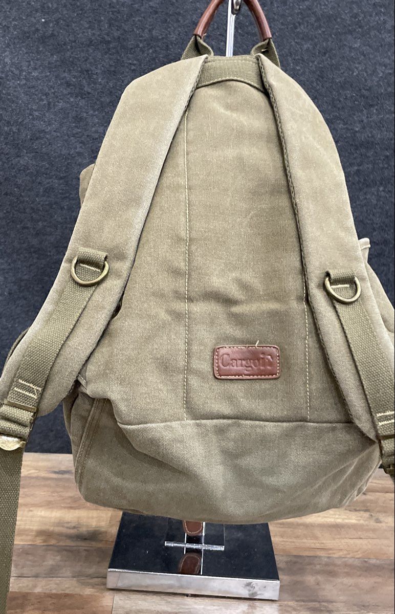Cargoit Green Canvas Leather Trim Rucksack Backpack Travel Bag Brass Hardware
