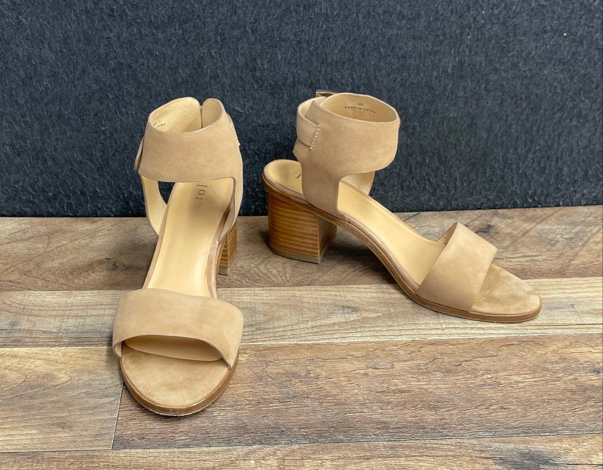 Joie Tan Suede Ankle Strap Block Heel Sandals Women's Size 38.5
