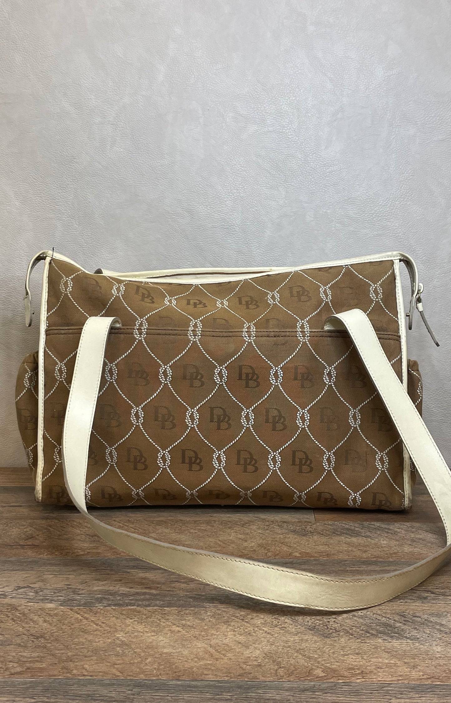 Vintage Dooney & Bourke Brown White Signature Canvas Satchel Shoulder Bag