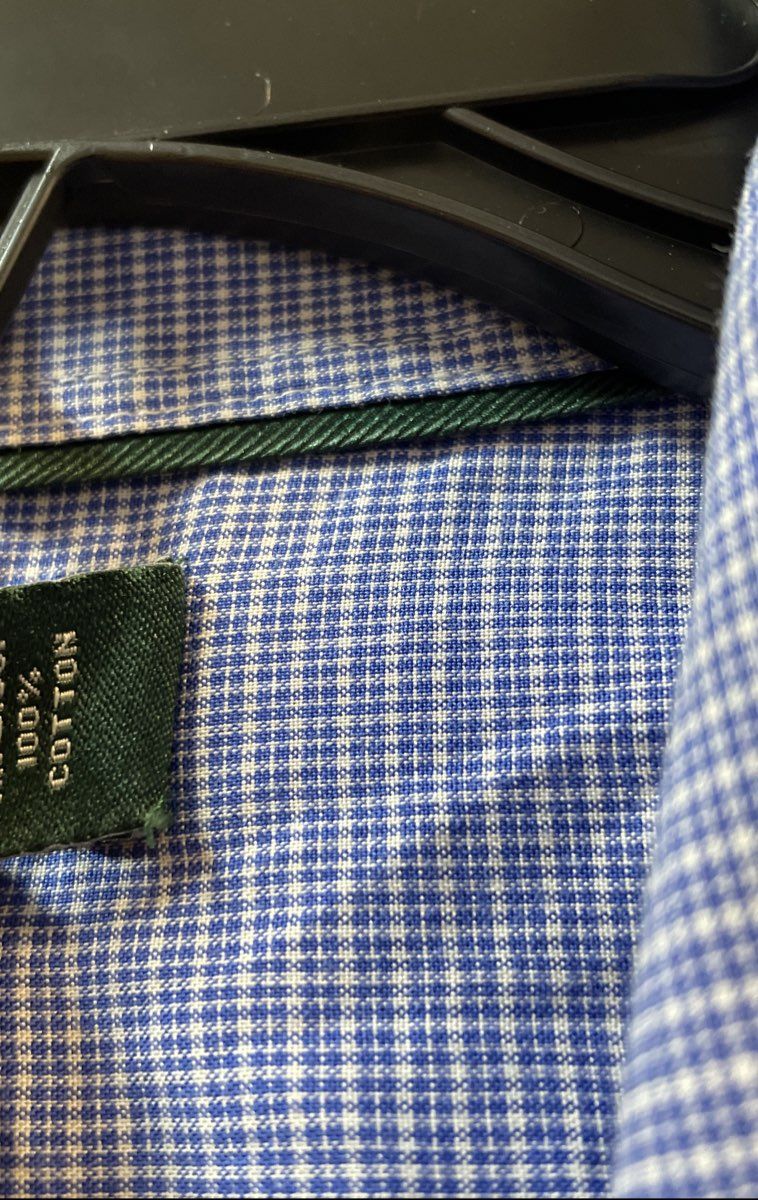Lauren Ralph Lauren Men's Blue White Micro Check Dress Shirt Non Iron Sz 17