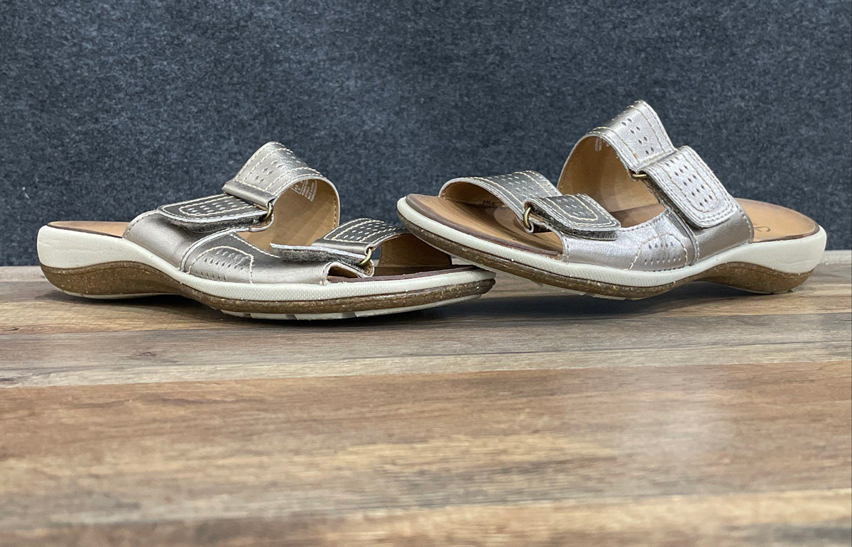 Clarks Collection Brown Perforated Adjustable Strap Slide Sandals Size 7M