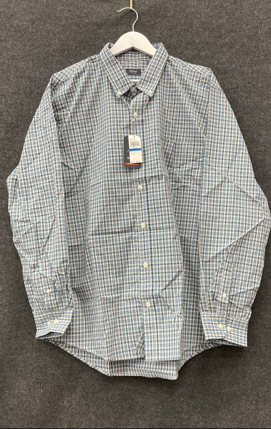 Arrow Men's Plaid Button Down Shirt Storm Blue Hamilton Poplin Wrinkle Free SzXL
