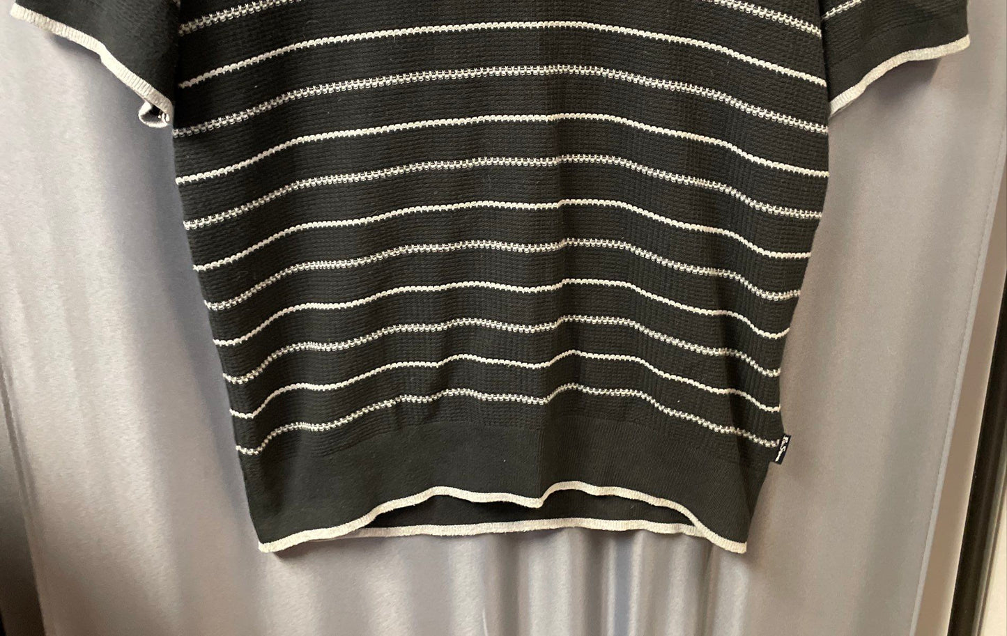 Ben Sherman Men's Black Gray Striped Short Sleeve Knit Polo Shirt Size M