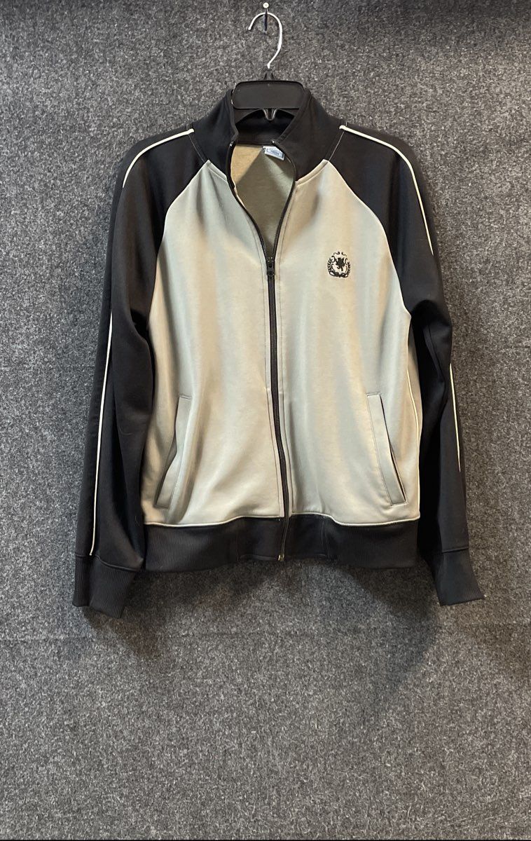 Vintage Y2K Old Navy Men's Full Zip Track Jacket Gray Black Crest Piping Sz S