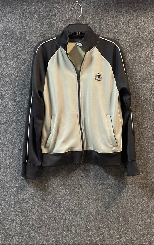 Vintage Y2K Old Navy Men's Full Zip Track Jacket Gray Black Crest Piping Sz S