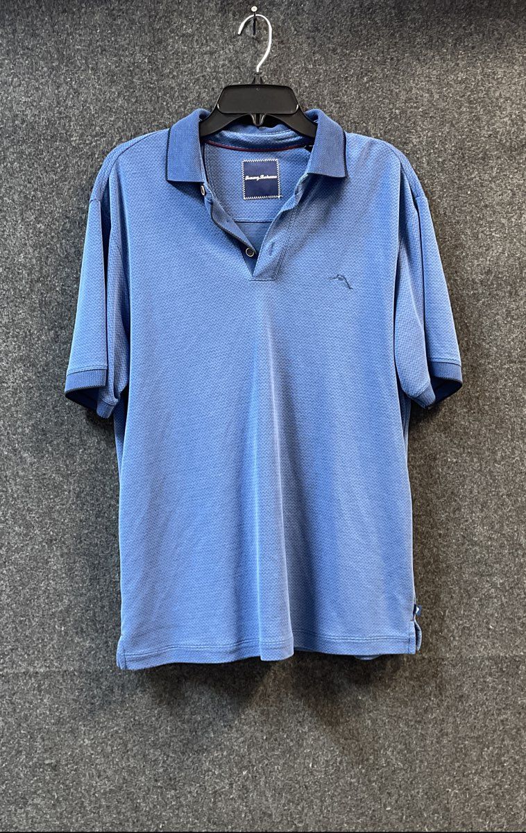 Tommy Bahama Men's Blue Textured Modal Blend Short Sleeve Polo Shirt Sz M