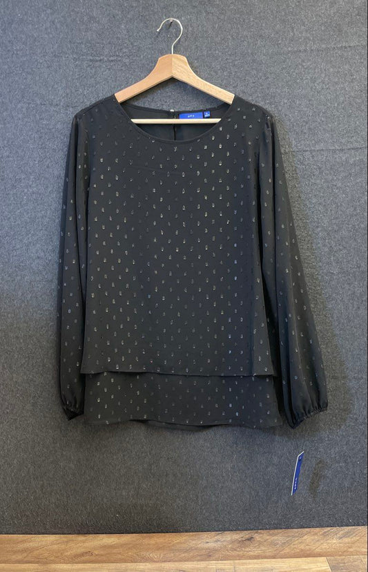 Apt. 9 Women's Black Metallic Clip Dot Tiered Blouse Top Sz XL NWT