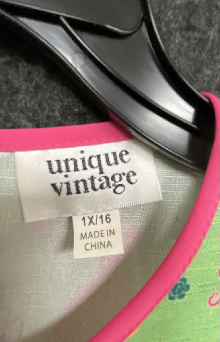 Unique Vintage Women's Green Novelty Sewing Print Swing Dress Sz 1X 16