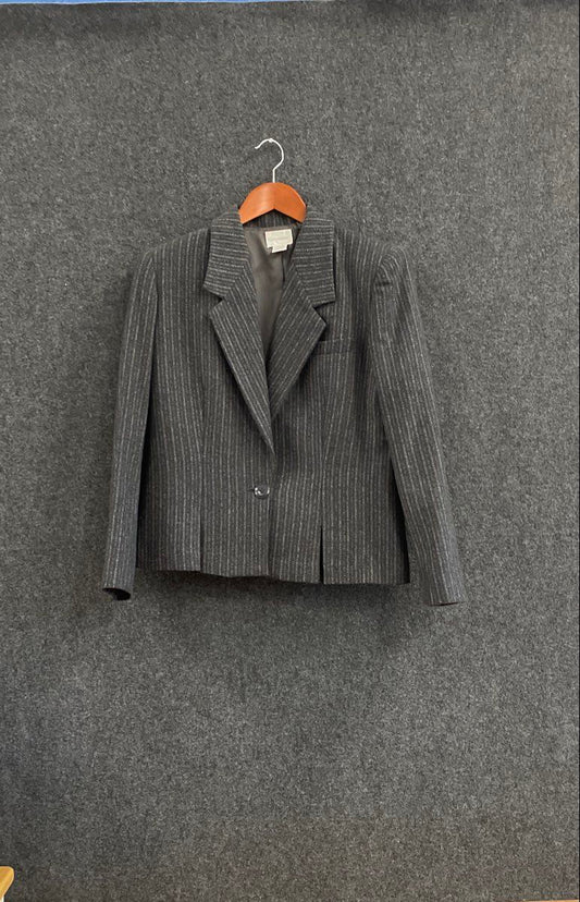 Glenbrooke Women's Gray Pinstripe Wool Blend Blazer Skirt Set Vintage 90s Sz 12