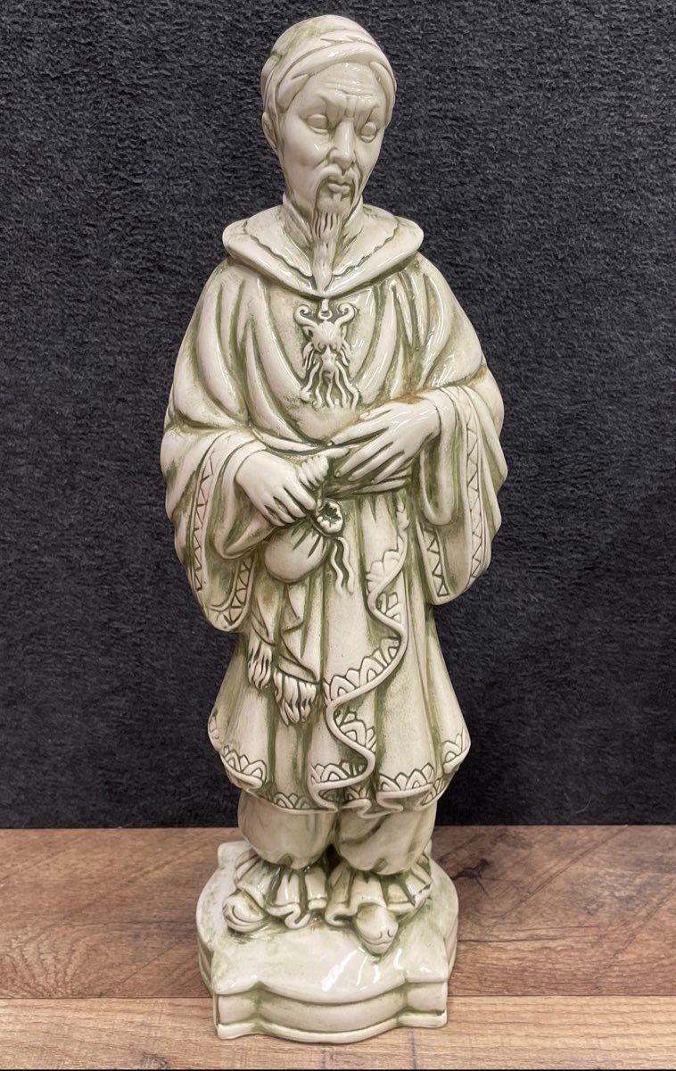 Vintage 1974 Ceramic Asian Sage Figure Statue 15.5 Inch Celadon Green