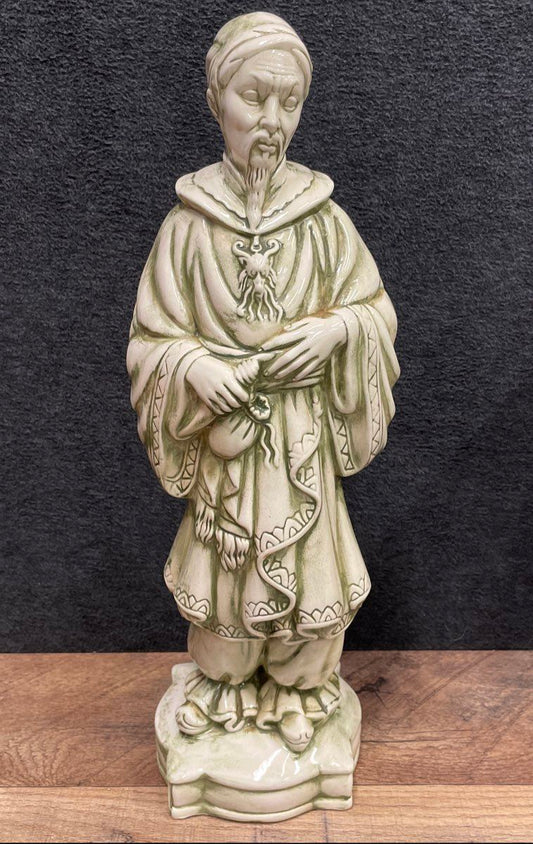 Vintage 1974 Ceramic Asian Sage Figure Statue 15.5 Inch Celadon Green