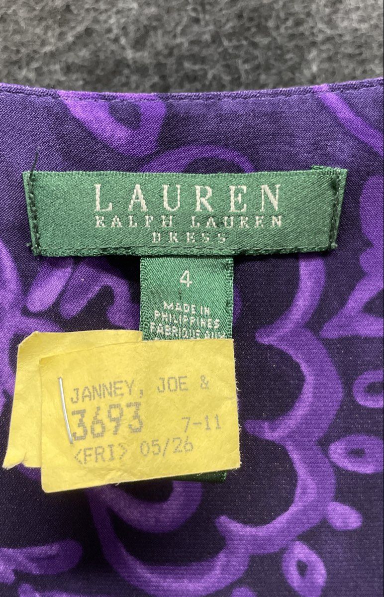 Lauren Ralph Lauren Women's Purple Floral Surplice Ruched Sheath Dress Sz 4